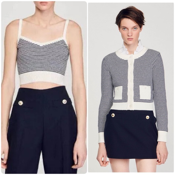 NWT Sandro Penny Striped Tank and Cardigan Set - Picture 1 of 15